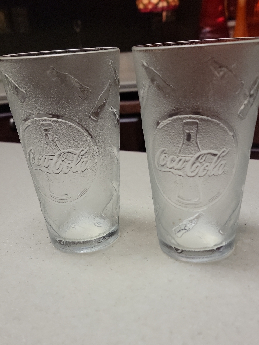 Coca-Cola Frosted Clear Embossed Glass Tumblers - Set of 2